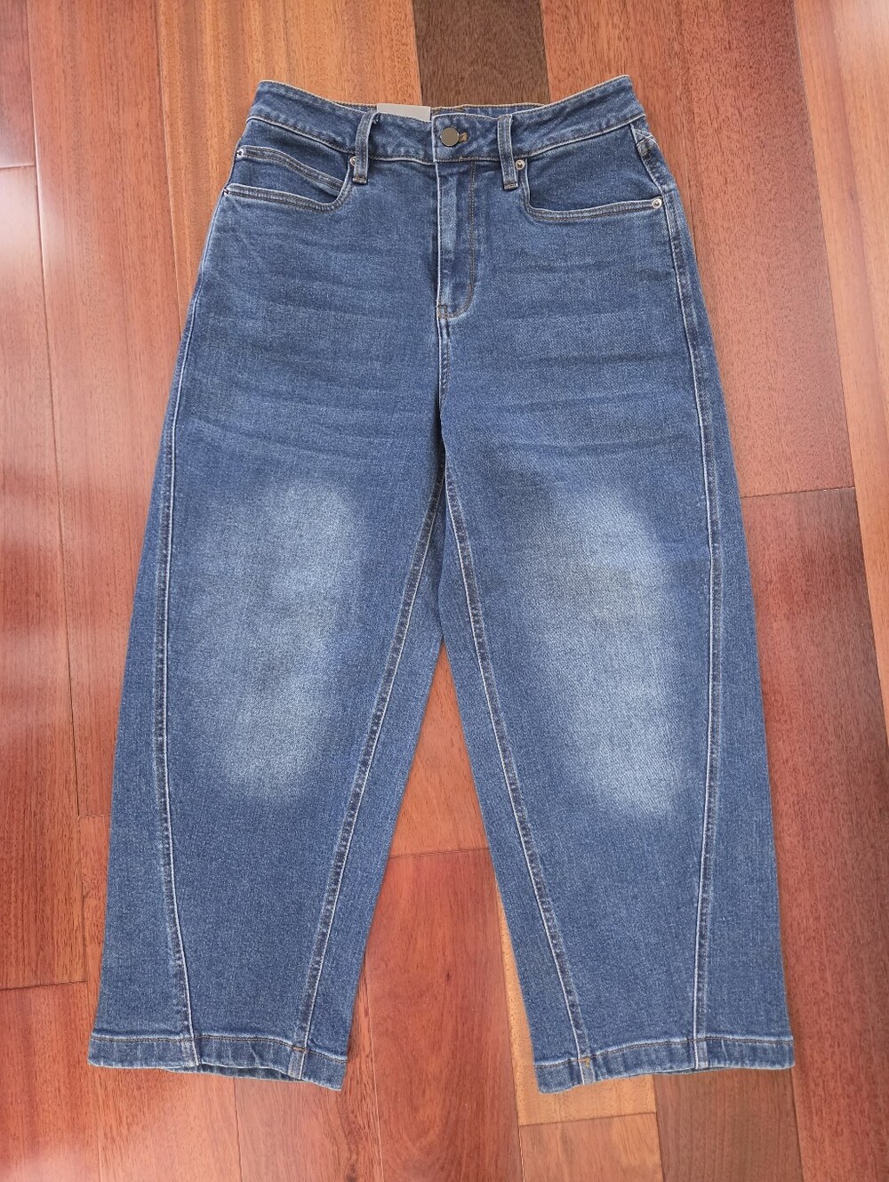 Kenneth Cole Reaction Women Petite High Rise Barrel Jeans -Baltic Wash -4P